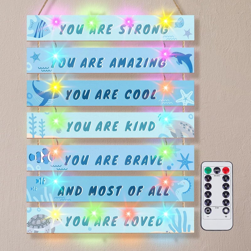 FIOBEE Girls Room Décor for Teen Girls Boys with LED Light Wall Decor for Bedroom Motivational Inspirational Wall Art Girl Room Decoration for Kids Studyroom, 8 Kinds of Lights, Blue Ocean - Image 1